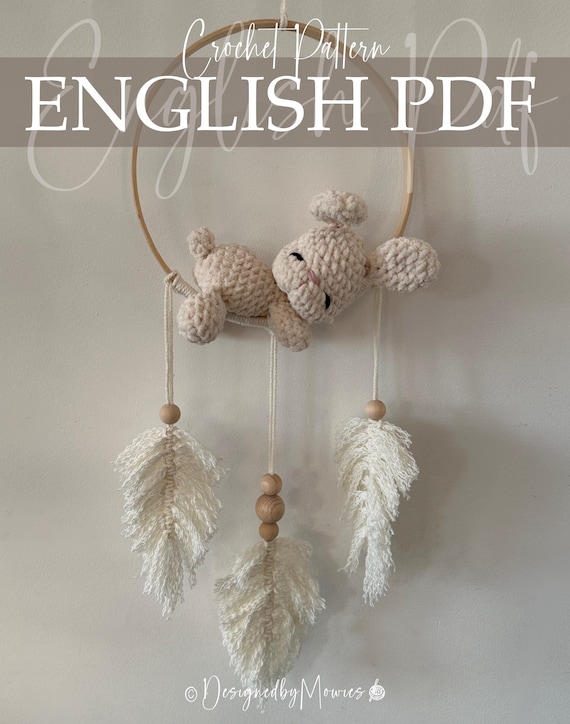 Boho macramé, Charmed Baby Dreamcatcher,, cute, amigurumi pattern, Crochet, soft Bunny, Nursery room, plush animal, baby gift, decoration,