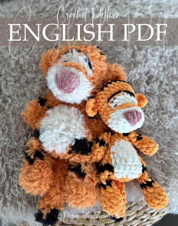 Storybook Tiger Crochet Pattern • Bouncy Plush Tiger • Fur & Chenille Yarn • Beginner Friendly Amigurumi PDF • Instant Download