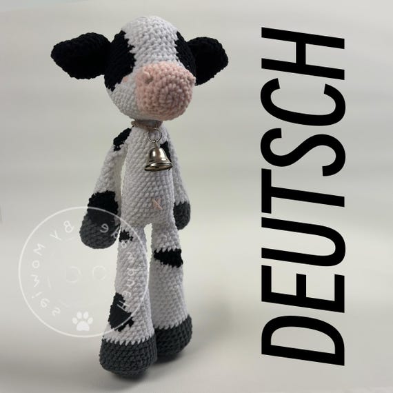 Clever Cow, German, PDF, pattern, cute calf, crochet pattern cow, amigurumi cow, cute farm animal, crocheted stuffed animal.
