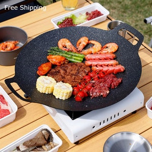 Grilling Pan Non-stick Thick Cast Iron Frying Pan Flat Pancake Griddle  Stone Cooker BBQ Grill Induction Cooking Pot for Outdoor