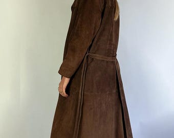 Vintage suede leather coat in brown