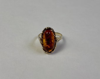 Vintage Ring Echtgold mit braunem Bernstein