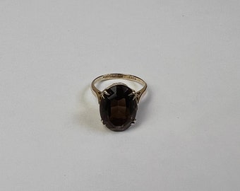 Vintage Ring Echtgold mit braunem Rauchquarz Edelstein