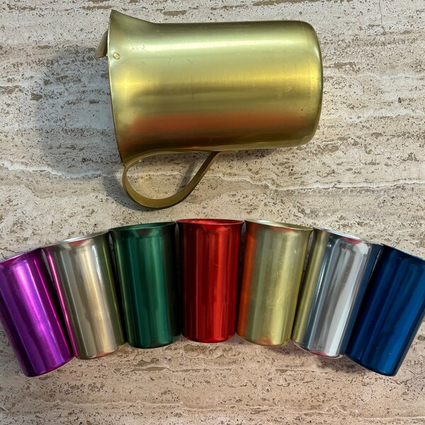 Retro Sunburst Aluminum Tumbler Cups and Pitcher