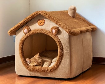 Cozy Foldable Dog House Kennel - Winter Warmth for Small Dogs and Cats - Cute Pet Bed Cave