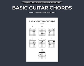 Basic Guitar Chord Chart, Easy Guitar Chords for Beginners, Major Minor Chords | Printable PDF | A4, US Letter | Instant Digital Download