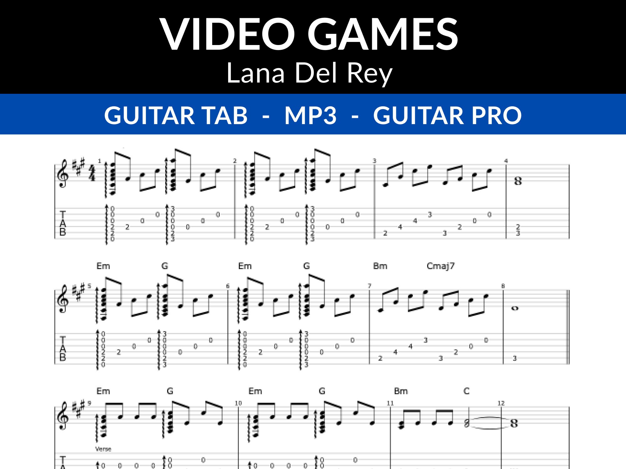 Lana Del Rey Video Games fingerstyle Guitar Tab Etsy