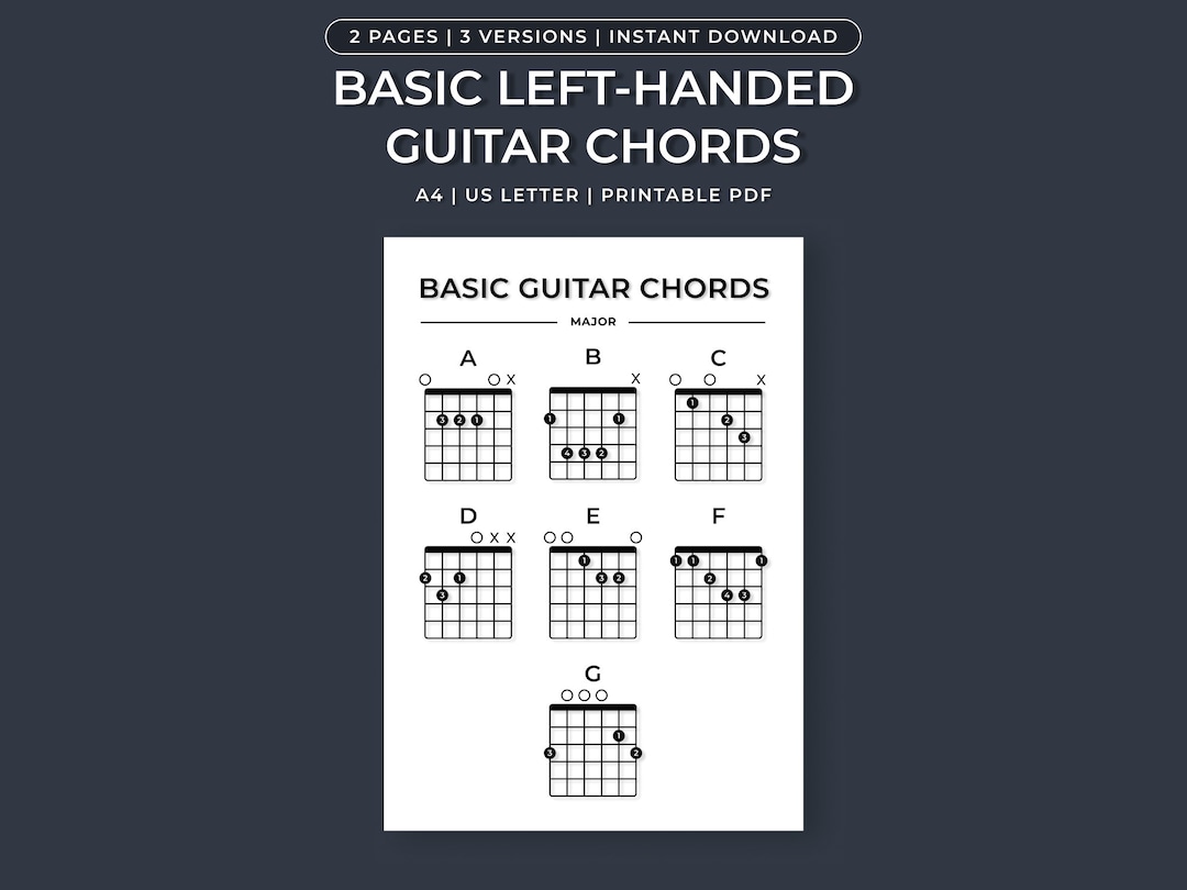 basic left-handed guitar chord chart, easy guitar chord chart for