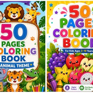 2 Theme Coloring Pages CODE5K - Fruits And Animals