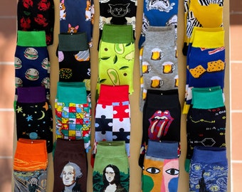 Trendy socks, funny socks, design socks, colorful socks, art socks, food socks, animal sock, outfit socks, modern socks, silly socks, unisex