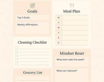 Zondag resetplanner | Afdrukbare wekelijkse organizer voor doelen, maaltijden, schoonmaak en reset van de mentaliteit