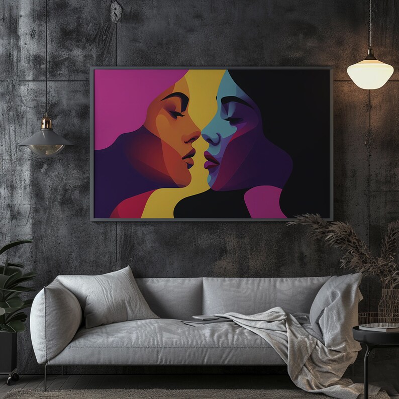 Printable Lesbian Art Gift for Girlfriend Gift for Her Kiss of 2 Woman ...