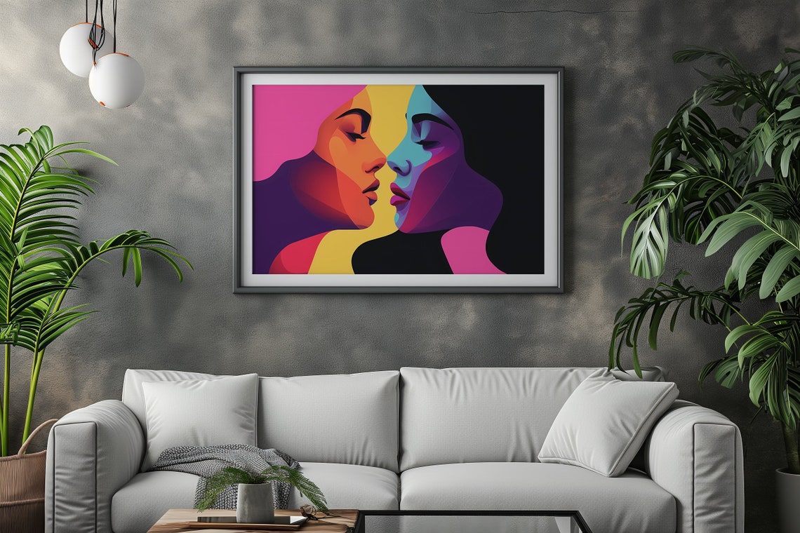 Printable Lesbian Art Gift for Girlfriend Gift for Her Kiss of 2 Woman ...