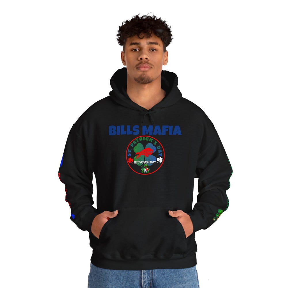 St. Patrick'S Day Bills Mafia Hoodie, Unisex Sweatshirt For Game Day, Green Beer Celebration, Lucky Charm Gift, Sports Apparel Bespoketshirt