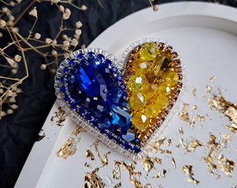 Handmade brooch "Yellow blue heart"