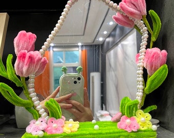 Handmade Mirror Decorated With Artificial Flower Bouquets