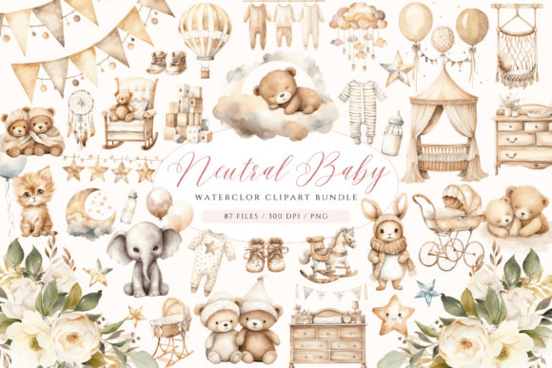 Clipart Gender Neutral Baby Shower Cute Teddy Bear Instant Download ...