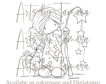 Printable Cute Angel Illustration – Whimsical Wall Art – Guardian Angel Digital Poster, Instant digital download,