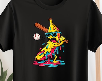 Melting Banana Baseball Shirt, Funny Drip Sports Tee, Colorful Youth Baseball Graphic Gift