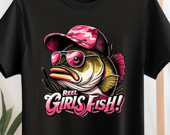 Funny Fishing Shirt for Women Reel Girls Fish Tee Bass Fishing Gift Pink Fisherman Graphic T Shirt
