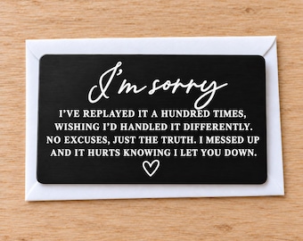 I'm Sorry Metal Wallet Card, Apology Gift for Husband or Wife, Engraved Keepsake for Boyfriend or Girlfriend, Forgiveness Gift