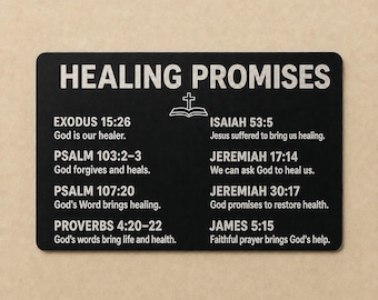 Healing Promies Bible Study Bookmark. Metal Wallet Card, God's Promises Christian Gift
