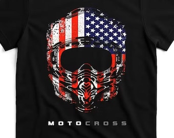 American Flag Motocross Helmet Shirt: Patriotic Dirt Bike Rider Tee