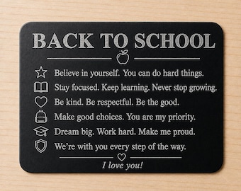 Back to School Metal Wallet Card, First Day Encouragement Gift, Lunchbox Keepsake, Child Reminder