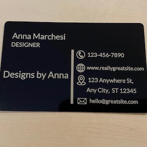 Aluminum Business Cards, Custom Metal Business Cards, Single or Double-Sided Card, 3 Design Template, Personalized Laser Engraved Metal Card
