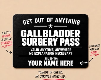 Personalized Gallbladder Surgery Pass Card, Funny Get Well Gift, Custom Name Metal Wallet Card, Surgery Recovery Keepsake