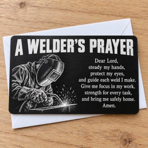 Welder Prayer Card, Engraved Metal Wallet Card, Welding Graduation Gift, Apprentice Welder Gift, Christian Gift for Welder