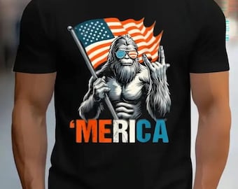 Patriotic Bigfoot 'Merica T-Shirt: USA Flag Graphic Tee