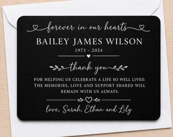 Celebration of Life Thank You Cards, Personalized Funeral Thank You Cards, Sympathy Acknowledgement Cards, Bereavement