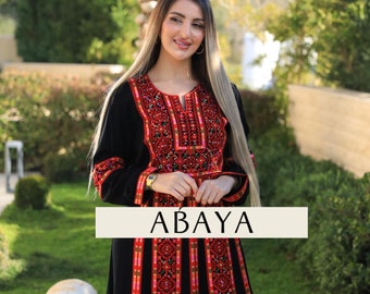 Thobe Dress with 5 veins, Elegant Abaya - Palestinian Jordanian Thobe Dress with Exquisite Palestinian Embroidery