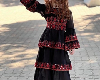 Girl's traditional embroidery beaded dress with headband . New for children from the 2024 collection