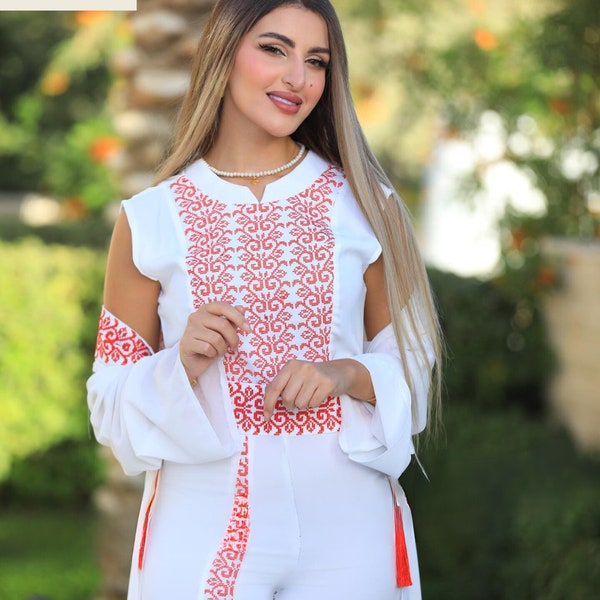 Jumpsuits dresses Palestinian Embroidery Maxi Dress KaftanTatreez  , henna art in Palestine, celebrations of Eid