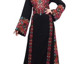 Palestinian Thobe Tatreez Embroidery Front and Back Six Strips Red And Black