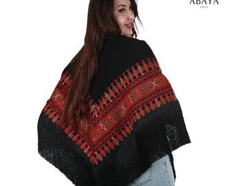 Tatreez Shawl: Palestinian Embroidery in Black and Red, Traditional Arabic Embroidered   Black And Red Amazing