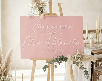 Letrero de bienvenida de madera personalizado para bodas – Decoración de boda estilo boho, letrero de bienvenida para la ceremonia, letrero para la recepción de la boda