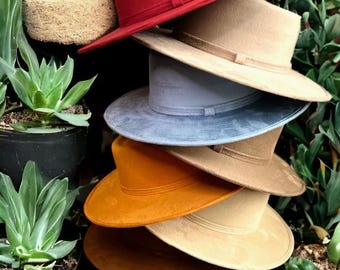 Cordobes /Boater Vegan Suede Hat | Multiple Colors | Custom Hat burning | Western Hat| Boho Hat ** Free Shipping|