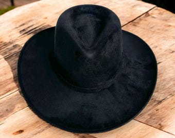Black Vegan Suede Hat - Billy - Tear drop crown/Curve Brim