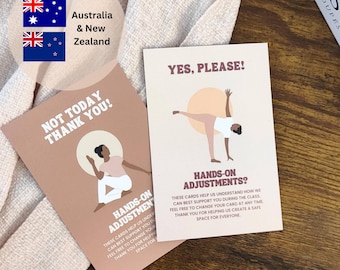 Yoga Adjust Consent Cards, 20 Yoga Permission Cards, Yoga Assist & Adjust, Yoga Teachers Gift, Yoga Adjustment. Australia and New Zealand