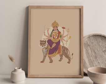 Durga, godin illustratie, hindoeïstische godin, India artwork, hindoe illustratie, Durga kunst, godin print, Durga poster