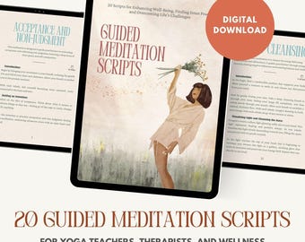 20 guided meditation scripts for yoga teachers & wellness professionals. Visualisation techniques and breathing awareness. Digital download