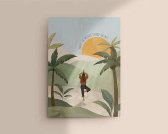 Yoga pose art print, Mindful art, Yoga Room decor, Inhale the present exhale the past art print, Yoga gift for teachers, Mantra poster
