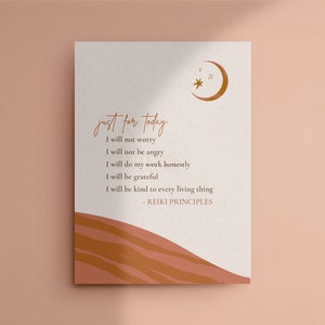 Principes du Reiki, oeuvre d'art murale Reiki sans cadre A5 A4 A3, cadeaux Reiki, maître Reiki, soins Reiki, affiche Juste pour aujourd'hui, mantra Reiki