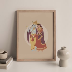 Arte mural de Krishna y Radha, obra de arte hindú sin marco A5 A4 A3, ilustración del dios hindú, póster de Krishna, impresión del dios hindú, ilustración de Radha