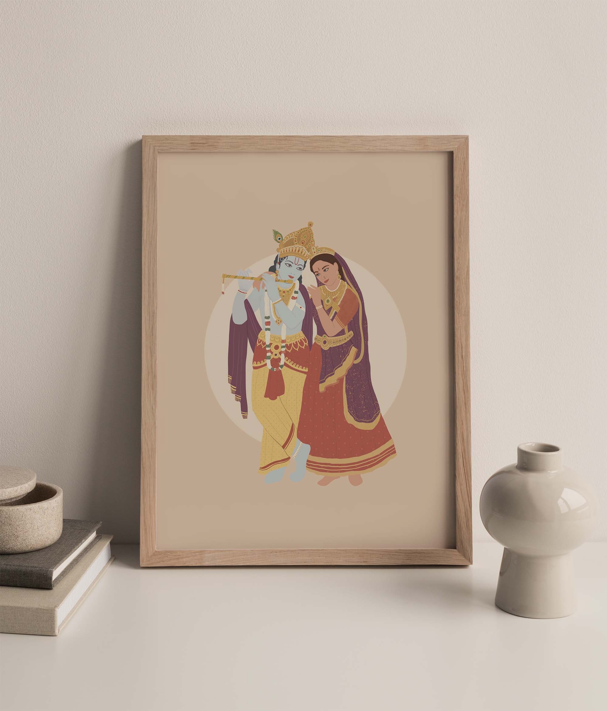 Tapisserie Murale Indienne Radha Krishna - Coton Noir 30x40 Pouces - Motif Mandala Main