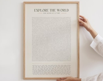 Affiche recherche de mots sur les pays du monde, cadeau pour les voyageurs, puzzle de pays, carte du monde des pays