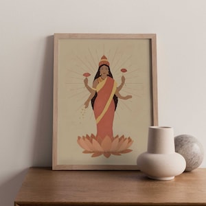 Lakshmi wall art A3 A4 A5, Goddess illustration, Hindu Goddess, India artwork, Hindu Illustration, Lakshmi Goddess, Lakshmi Poster Unframed